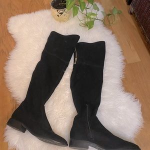 Ivanka Trump comfortable flat boots, faux suede, black, side zipper